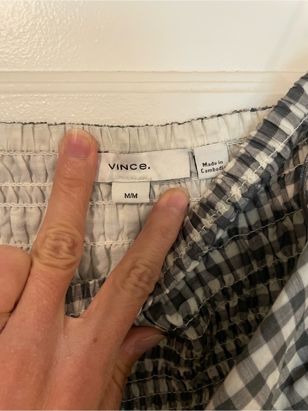 Vince Green and White Gingham Smocked Top - Picture 8 of 9